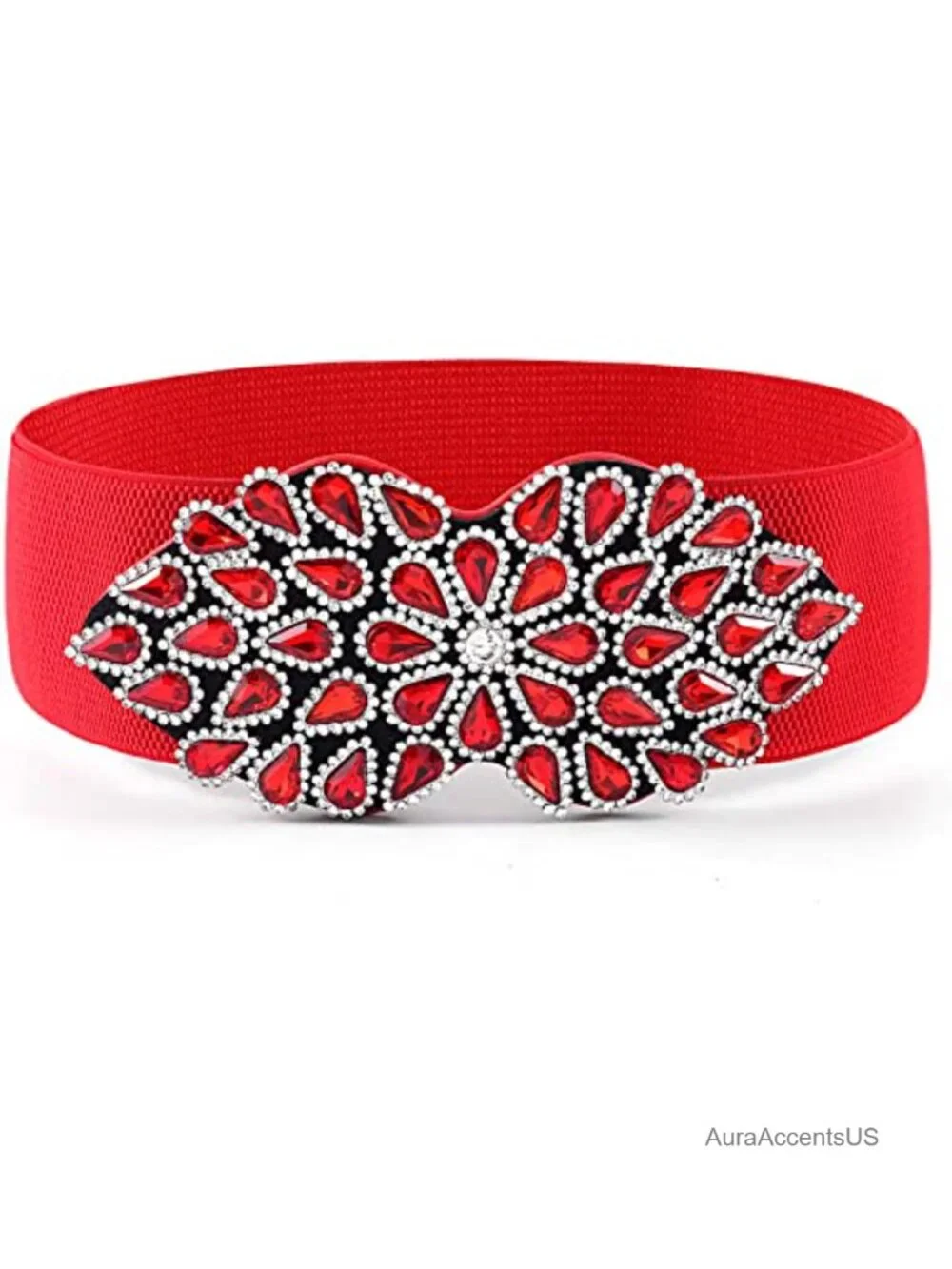 Rhinestone Stretch Wide Waist Belt with Crystal Buckle Dressy